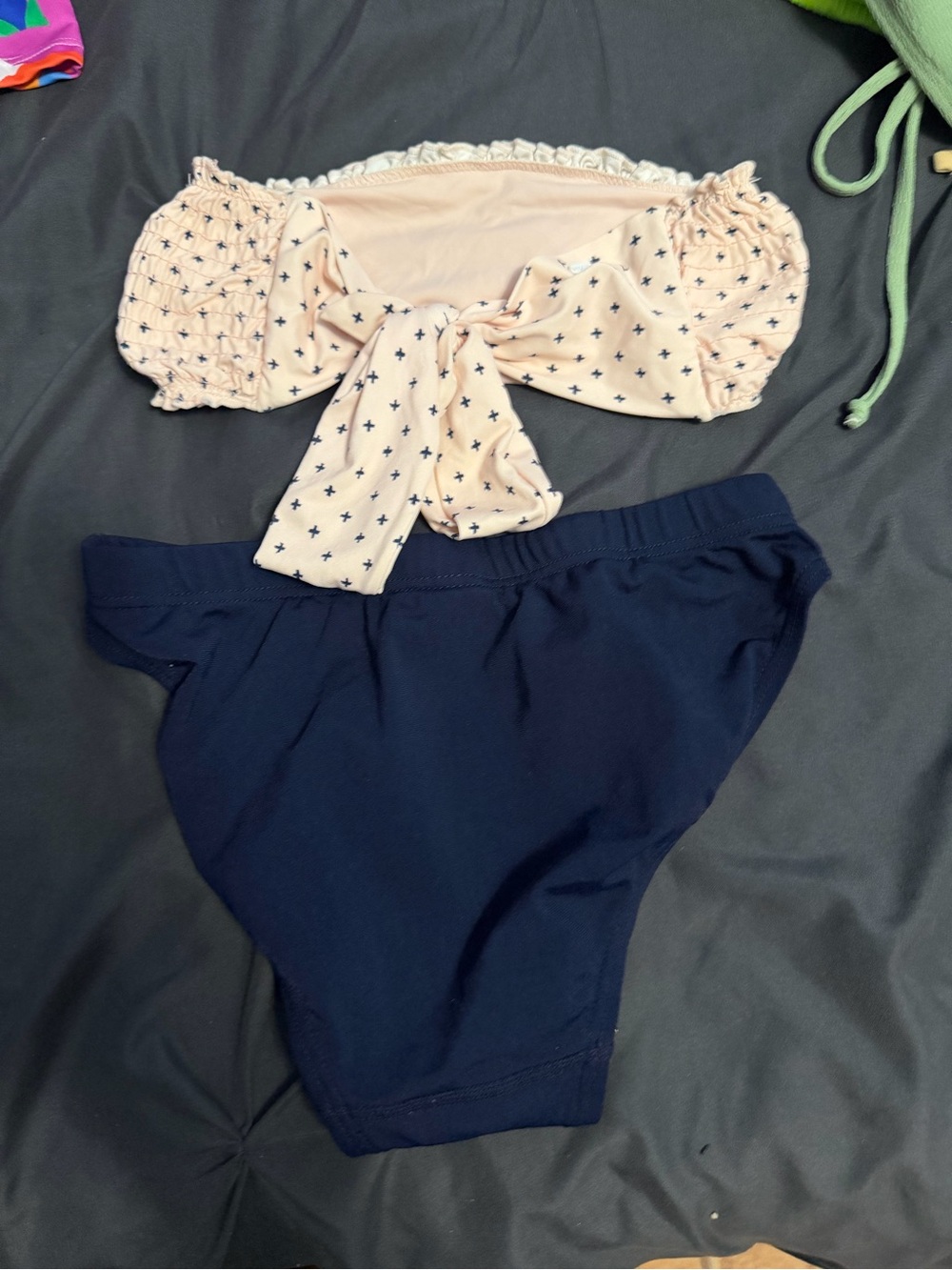 Navy Bikini Bottoms with Pink Accent Top
